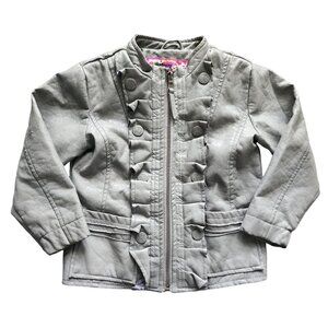 Dollhouse Girls Gray Faux Leather Ruffle Trim Jacket Stylish Dressy